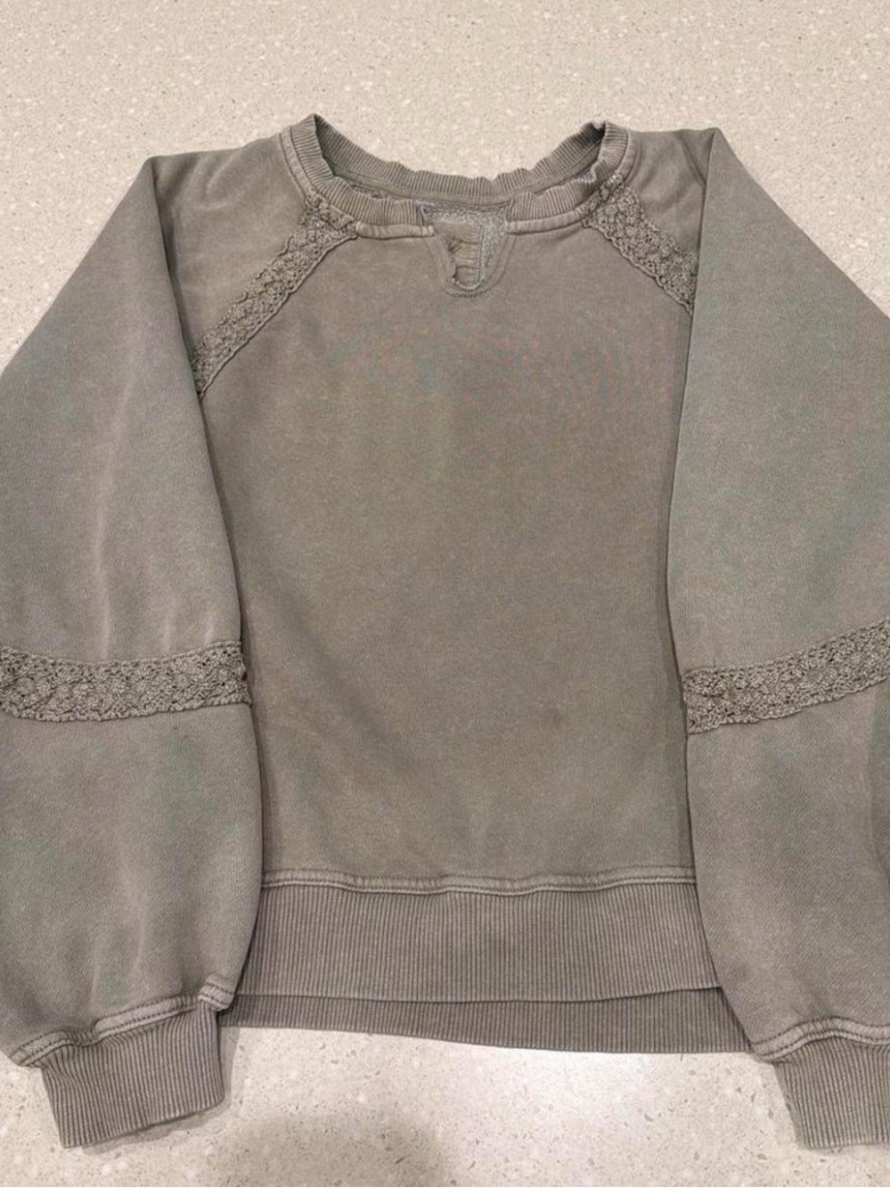aerie Olive Lace-Trim Crewneck Pullover